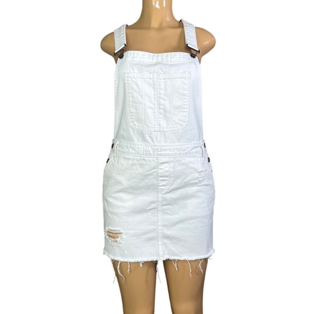 STS Blue Boyfriend Distressed Skirtall Overall Dress White Denim Size 28